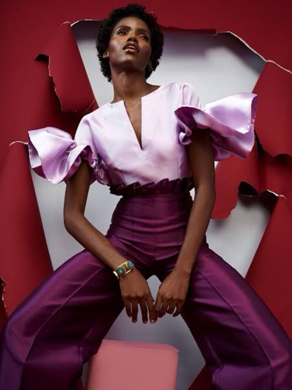Imad Eduso Satin Puff-Sleeve Lilac Top